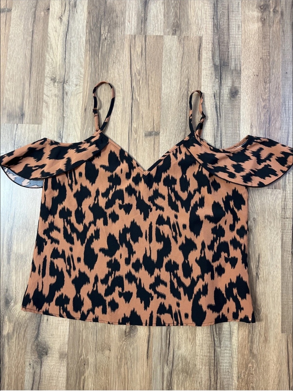 SHEIN Black & Brown Animal Print Cold-Shoulder Cami
